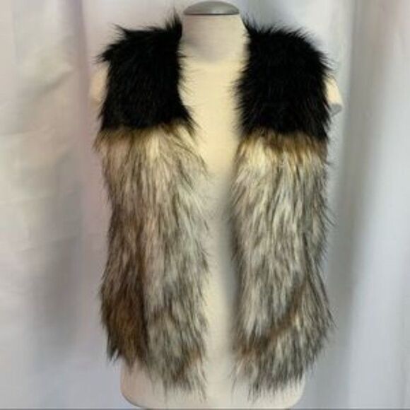 Aritzia Talula faux fur vest black cream brown Sz XS - Picture 3 of 14